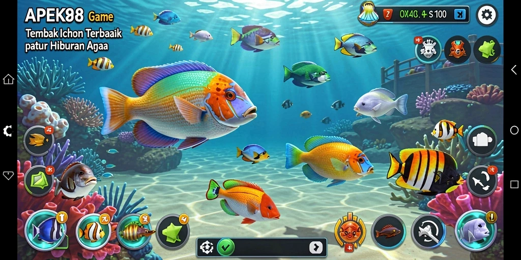 Tampilan menarik dari gameplay APEK88 saat menembak ikan.