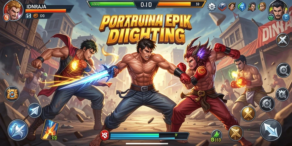 Tangkapan layar pertarungan seru di IDNRAJA dengan karakter yang berbeda.