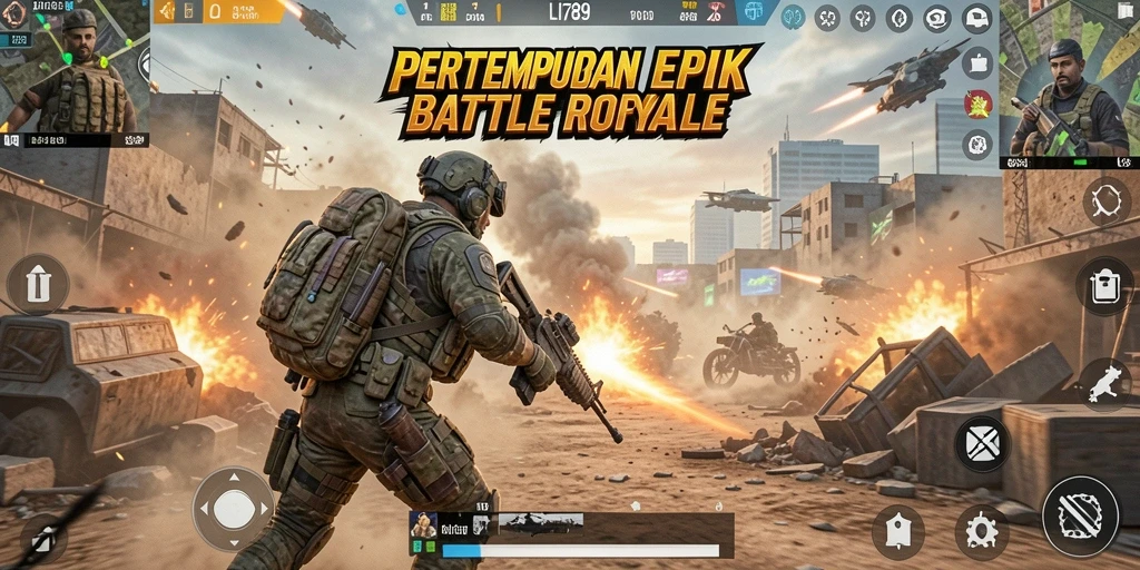 Screenshot gameplay menunjukkan aksi seru dalam pertempuran Battle Royale.