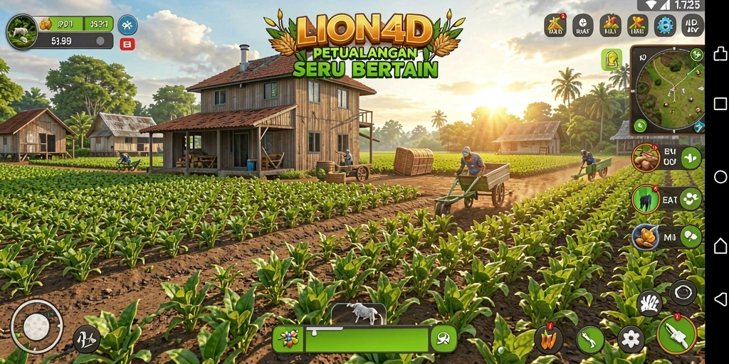Tampilan gameplay LION4D yang seru saat bertani dan merawat hewan.