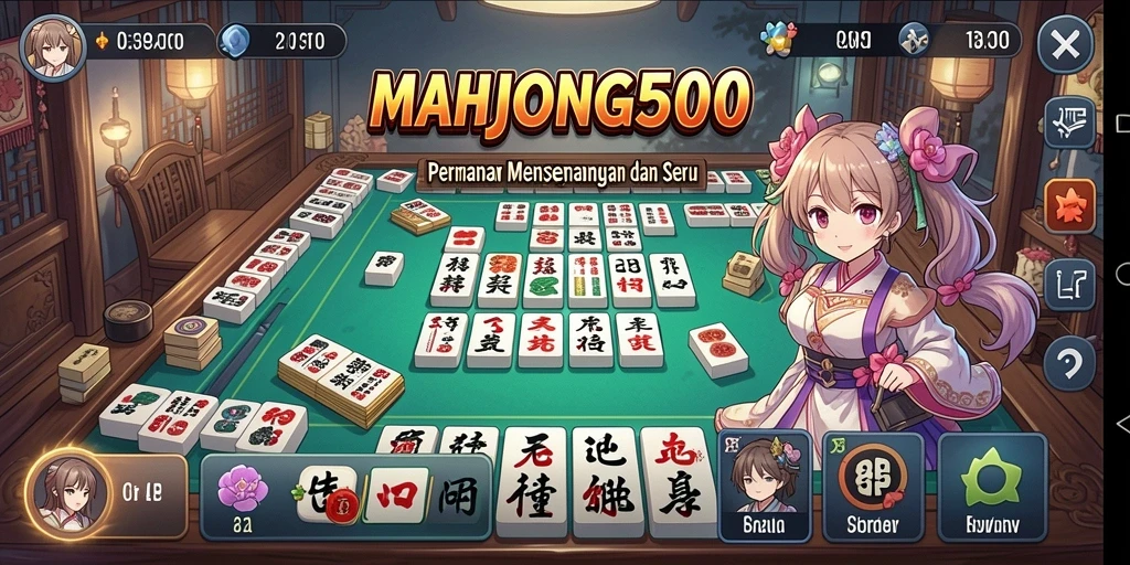 Tampilan menarik dari gameplay MAHJONG500 dengan karakter Anime yang memikat.
