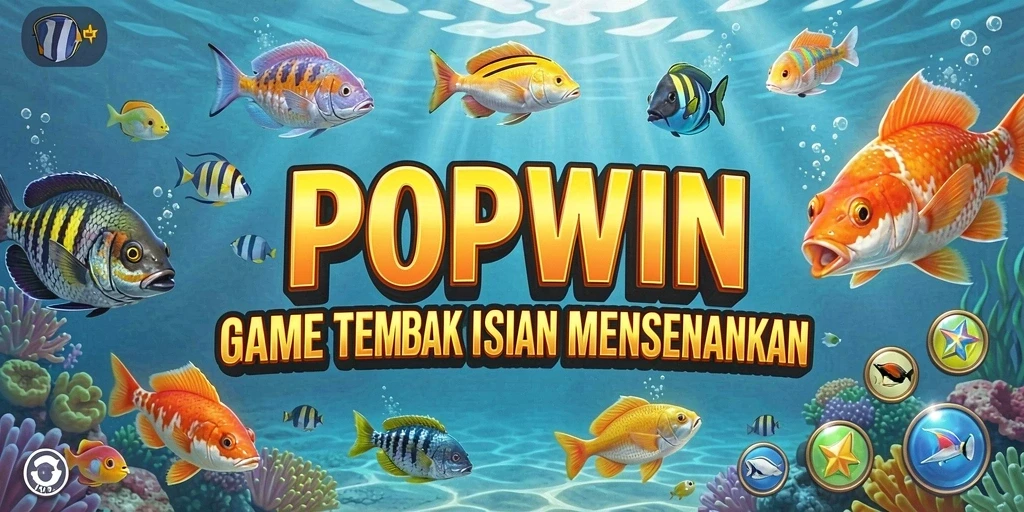 Screenshot utama POPWIN menampilkan aksi seru dalam permainan tembak ikan.