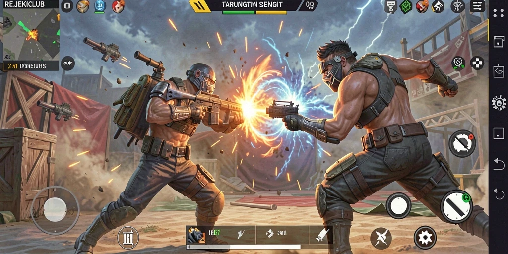 Screenshot gameplay menegangkan di arena Battle Royale REJEKICLUB.