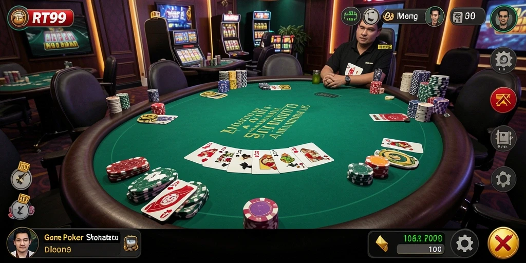 Screenshot RT99 menampilkan gameplay poker yang seru dan interaktif.